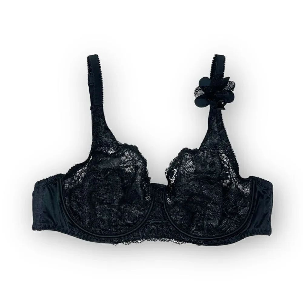 Via Del Amore Black Lace Bra Style F72BV300 Women’s Size 36C